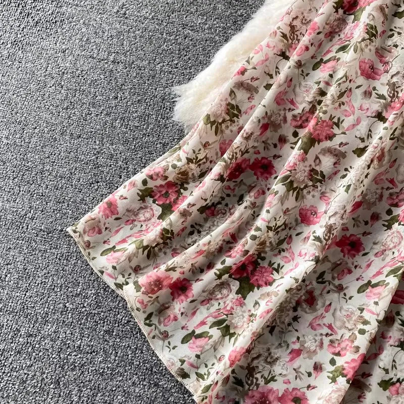 Boho Floral Print Chiffon Maxi Dress Women Sexy V Neck Short Sleeve Long Beach Dress Summer Holiday Sundress Vestidos