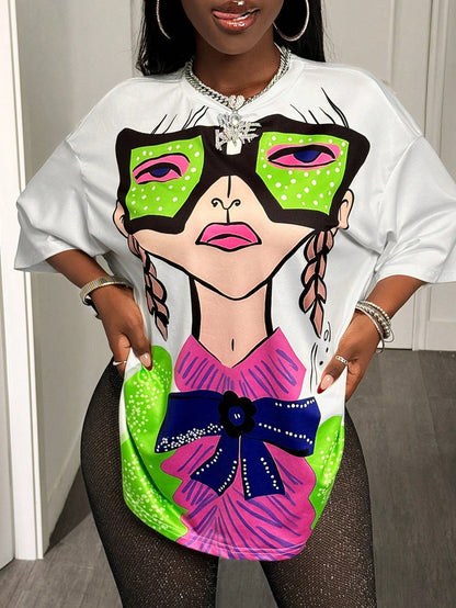 BamGleam Oversized T-shirt Loose Casual Hip-Hop Style Graphic Printed Women T-Shirt Summer Fashion Y2k Ladies Clothes Female Tee