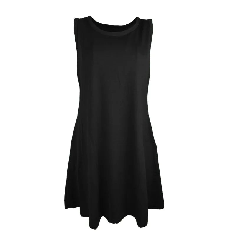 Women's Dress Summer Casual T Shirt Dresses Beach Cover up Plain Pleated Tank Pockets Dress