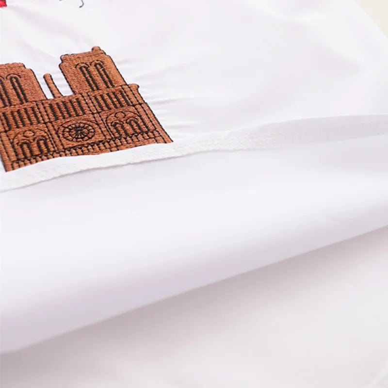 2024 New White Shirt Casual Button Up Turn Down Collar Female Blouse Long Sleeve Cotton Blouse Embroidery Blouse Lady 5083 50