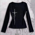 Vintage T-shirt Graphic Print O Neck Long Sleeve Tee Women's Slim Fit Crop Tops Girl Emo Streetwear 2000s Y2K Grunge tops