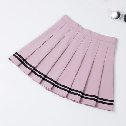 Women Harajuku Sweet Fresh Feeling High Waist Pleated Skirt Elastic Waist Cross Embroidery Skirt Pleated Skirt