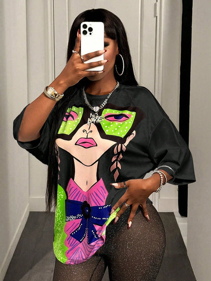 BamGleam Oversized T-shirt Loose Casual Hip-Hop Style Graphic Printed Women T-Shirt Summer Fashion Y2k Ladies Clothes Female Tee