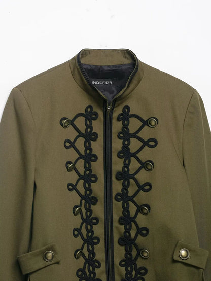 Women's Blazer with Shoulder Pads Spring High Neck Long Sleeve Button Zipper Women Oversize Coat Female Chic Tops