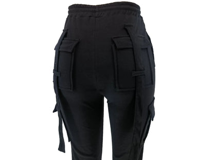 Cargo Pant Women Long Pants Sexy Slim Fit Casual Drawstring Splice Button Pocket Straight Trousers Lace Up High Elastic Waist
