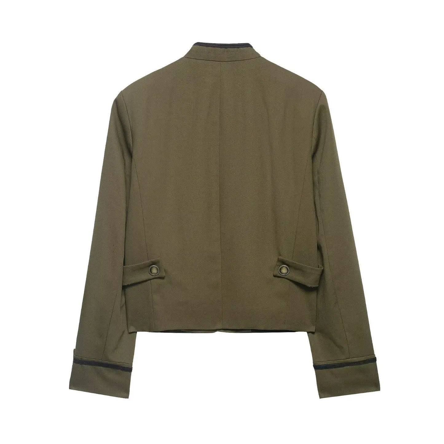 Women's Blazer with Shoulder Pads Spring High Neck Long Sleeve Button Zipper Women Oversize Coat Female Chic Tops
