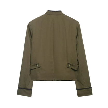 Women's Blazer with Shoulder Pads Spring High Neck Long Sleeve Button Zipper Women Oversize Coat Female Chic Tops
