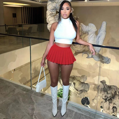 Sexy Mini Skirt Solid Color Girl Pleated Skirt Elegant Versatile Female Skirt  A-Line UltraShort Skirt New Summer Streetwear