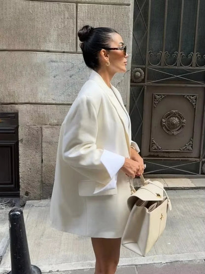2025 Elegant Blazer Coat For Women Fashion Pockets Lapel Oversized Suit Jackets  New Autumn Office Lady Casual Loose Outerwear