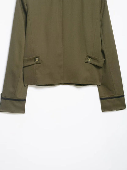 Women's Blazer with Shoulder Pads Spring High Neck Long Sleeve Button Zipper Women Oversize Coat Female Chic Tops