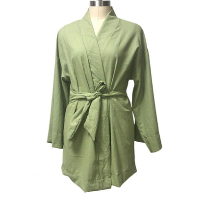 Long Sleeve V Neck Mini Dress Lace Up V Neck Belt Robe Style Short Shirt Dress Comfy Soft Chic Loose Hem Cardigan Dress