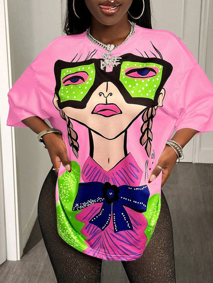 BamGleam Oversized T-shirt Loose Casual Hip-Hop Style Graphic Printed Women T-Shirt Summer Fashion Y2k Ladies Clothes Female Tee