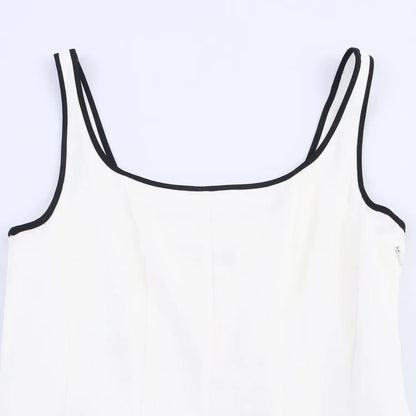 Women Midi Dress Female Casual Suspender Dress Color Contrasting Edge 2025 Summer Ladies Slim Square Collar Elegant Long Dresses