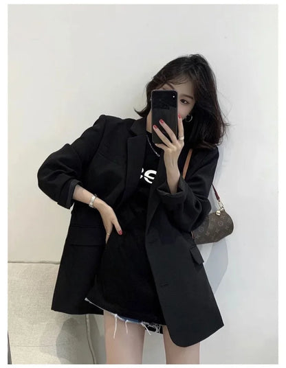 2025 Elegant Blazer Coat For Women Fashion Pockets Lapel Oversized Suit Jackets  New Autumn Office Lady Casual Loose Outerwear