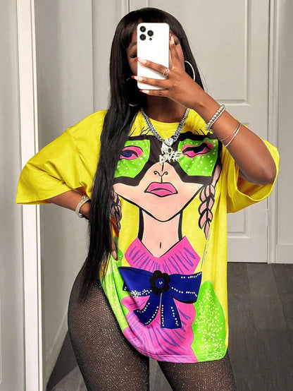 BamGleam Oversized T-shirt Loose Casual Hip-Hop Style Graphic Printed Women T-Shirt Summer Fashion Y2k Ladies Clothes Female Tee