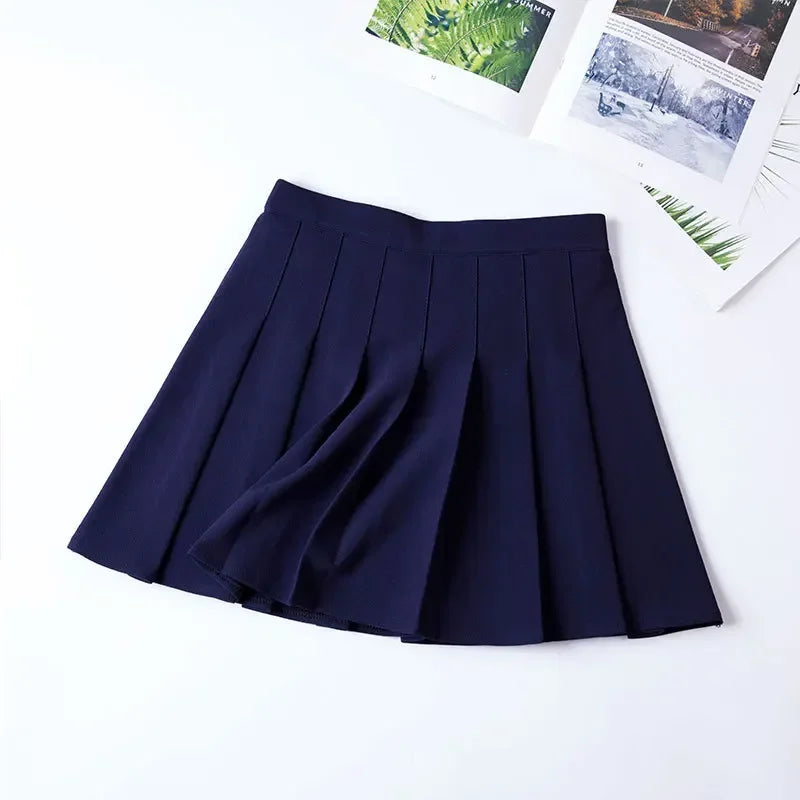 Women Harajuku Sweet Fresh Feeling High Waist Pleated Skirt Elastic Waist Cross Embroidery Skirt Pleated Skirt