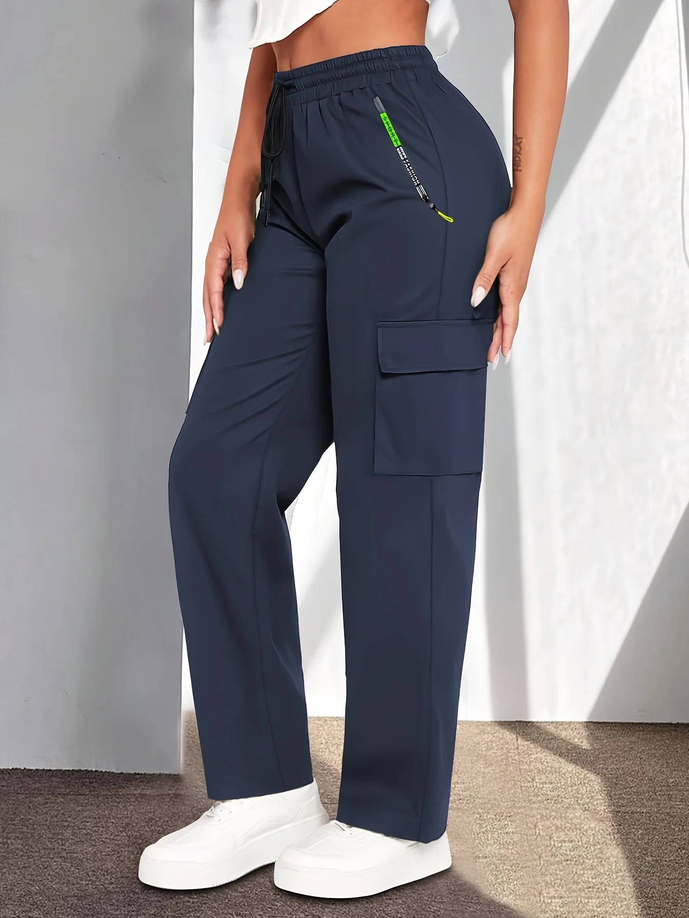 Women'S Casual Cargo Pants | Lightweight, Breathable, Fashionable Patch Pocket Design, Drawstring Waist, Suitable for Outdoor