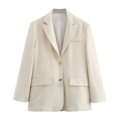 2025 Elegant Blazer Coat For Women Fashion Pockets Lapel Oversized Suit Jackets  New Autumn Office Lady Casual Loose Outerwear