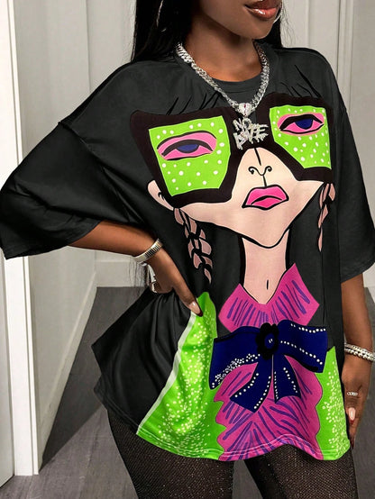 BamGleam Oversized T-shirt Loose Casual Hip-Hop Style Graphic Printed Women T-Shirt Summer Fashion Y2k Ladies Clothes Female Tee